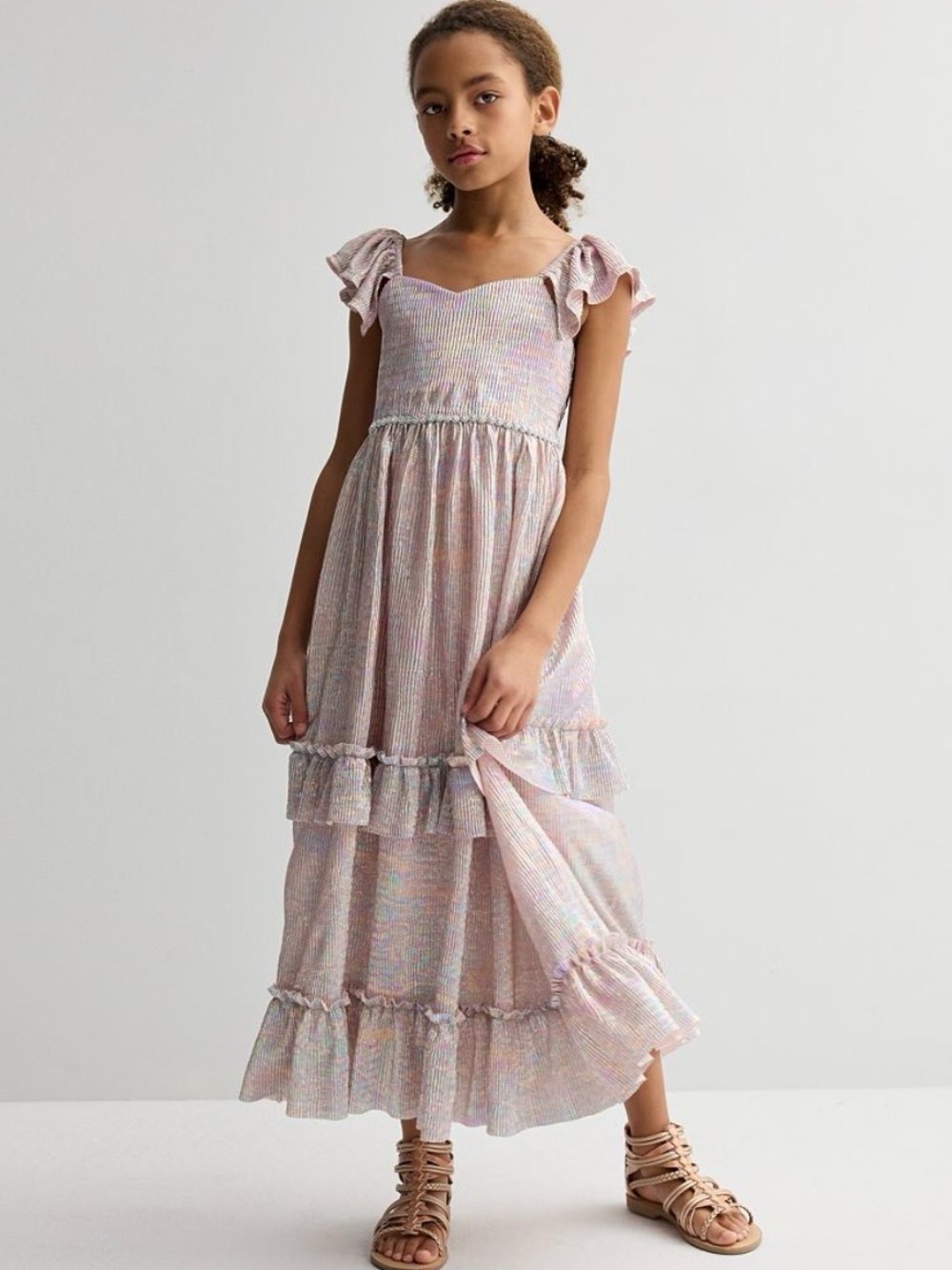 Shimmer Ruffle Tiered Maxi Dress - Rose Gold